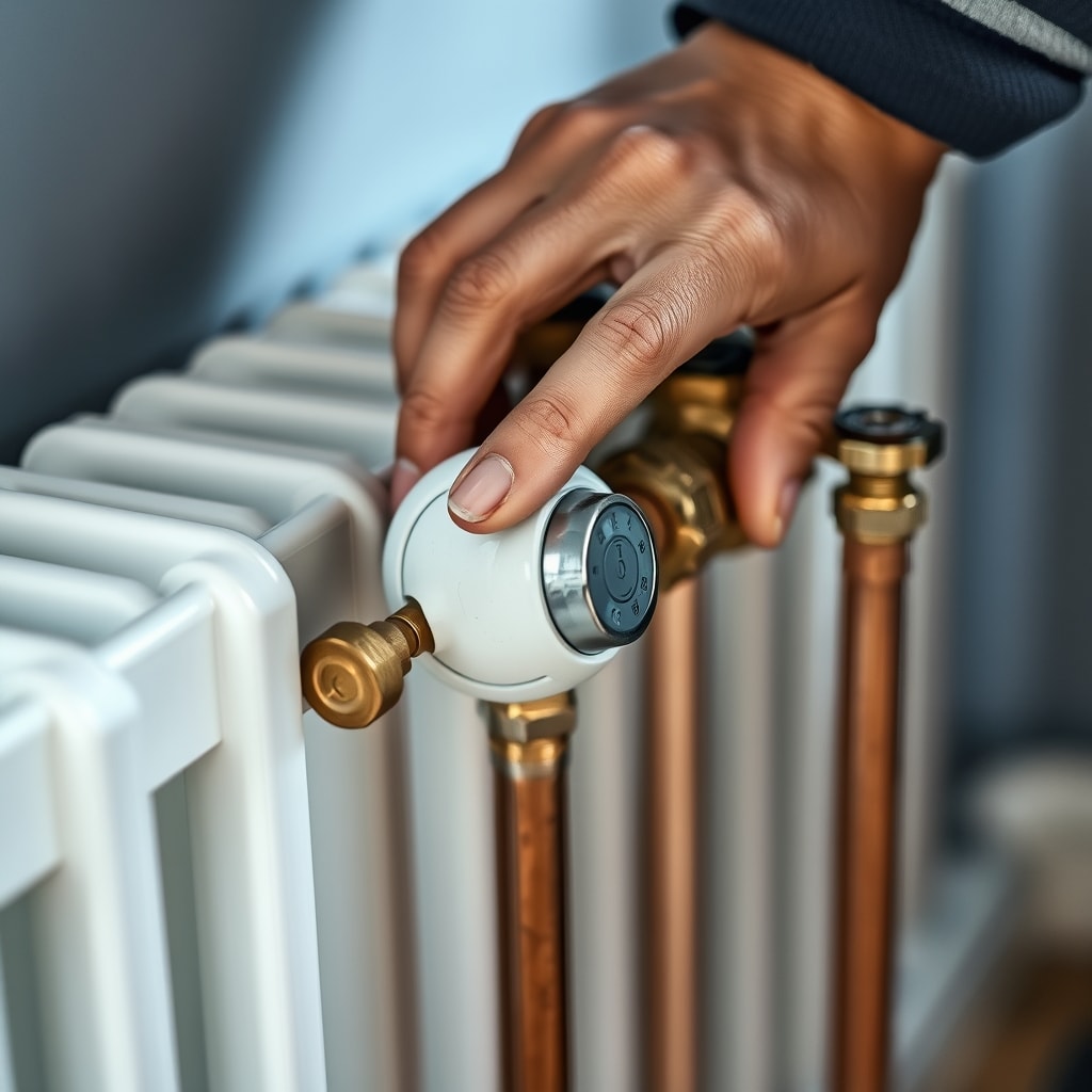 Raccordement d'un radiateur en acier à des tubes cuivre avec vanne thermostatique